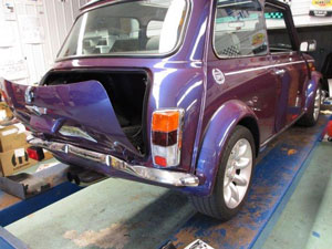 Mini Cooper  after an auto accident and before auto body repairs