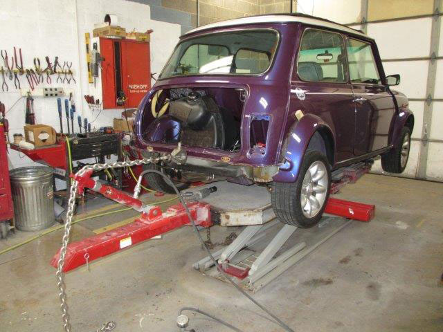 Mini Cooper  after an auto accident and during auto body repairs